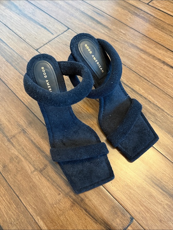 Good American Shoes - Good American Terry Slip On High Heel Sandals black size 10